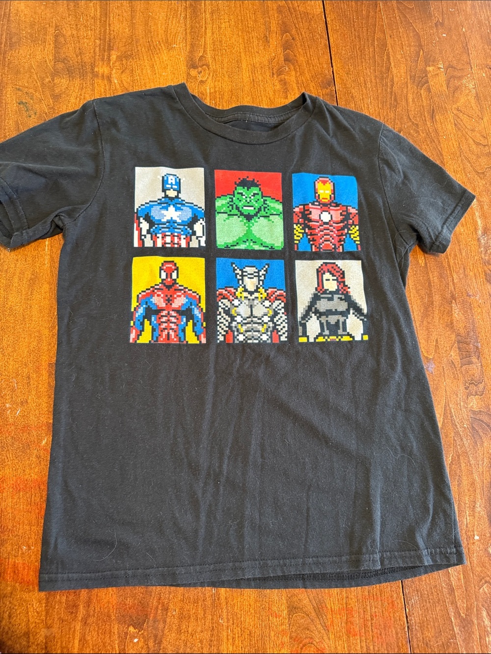 Marvel Kids Black Pixel Superhero Tee with Multicolor Squares